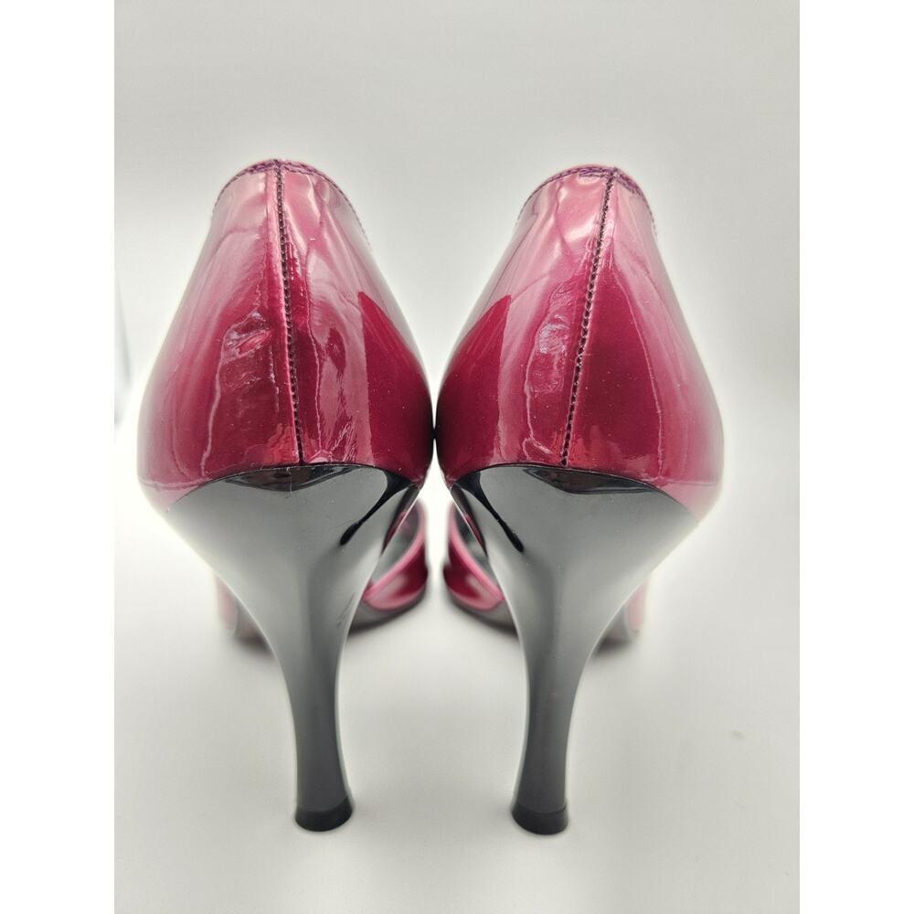 Stuart Weitzman Peep Toe Stiletto Pumps Magenta Glossy Patent Leather Sz 8 - Picture 5 of 11